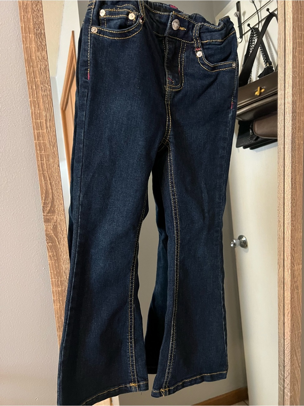 True Religion Dark Blue Flare Jeans with Contrast Stitching